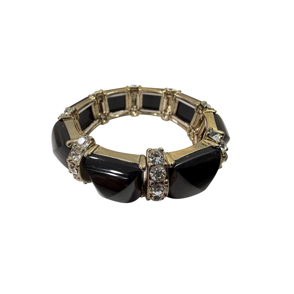Shiny Stretch Bracelet Black Gold Rhinestone Art Deco Style